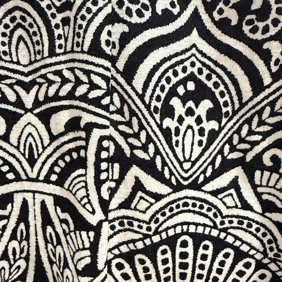 Venus Black + Cream Linen Deep V Midi Dress (Size 12) - Picture 7 of 8